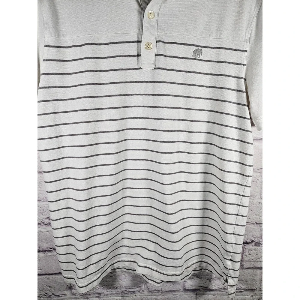 Banana Republic Men's Short Sleeve Polo Shirt White Gray Logo Cotton Blend Large